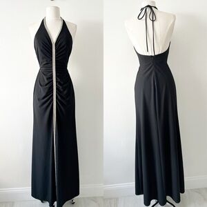 Vintage Cache Black Rhinestone Low Back Halter Maxi Long Dress Size XS